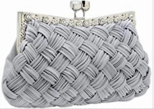 Elegant Rhinestone Desined Evening Clutch Bag Purse Light Gray Used - Picture 1 of 15
