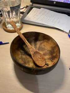 Natural coconut shell Bowl & wooden Spoon, Creative Noodle Rice Fruit Salad bowl