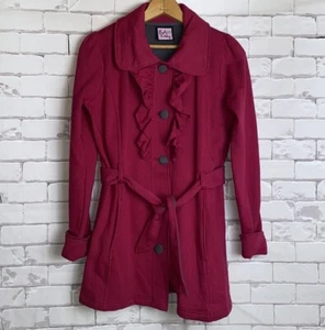 LA Kitty Pea Coat pink Gray button Tie Front size M Girls polka dots Dressy - Picture 1 of 10