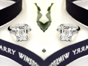 Emerald-Cut Ring 925 Sterling Silver Antique Emerald Ring - Picture 1 of 5