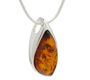 NATURAL BALTIC AMBER JEWELLERY STERLING SILVER 925 PENDANT & NECKLACE Certified - Picture 1 of 7