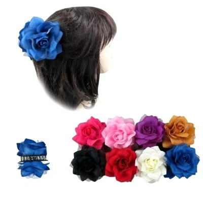 2 pieces Chiffon Flowers Bow Hair Claw Bling Jaw Clip Barrette Accessories Lots - Image 1 of 3