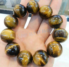 Natural 20mm African Yellow Tiger's Eye Gemstone Round Beads Stretchy Bracelets