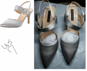 Damenschuhe mittelhoher Absatz spitz elegant Fersenriemen Strass Satin silberfarben US7 ERIJUNO - Bild 1 von 12