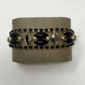 VTG Juliana D & E Black & AB Rhinestone Bracelet Gold Tone Crystal 50s 60s Mod - Picture 1 of 10