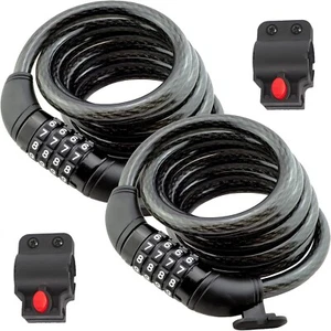 2 Pack Bike Lock Cable Heavy 5-Digit Self Coiling Resettable Combination Code - Picture 1 of 6