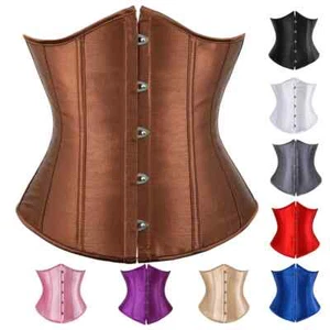 Sexy Womens Satin Underbust Corset Bustier Waist Training Cincher Lace Up Girdle - Picture 1 of 32