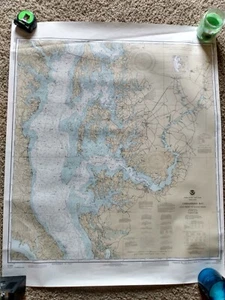 Large Vintage Chesapeake Bay Water Map Chart 44"x36" Boating Sailing Fishing - Picture 1 of 7