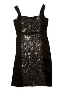 Jax Size 12 Black Sequin Satin Sheath Bandage Dress Sleeveless Cocktail Formal - Picture 1 of 6
