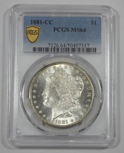 1881-CC Morgan Dollar PCGS Secure Plus MS 64 Carson City dollaro d'argento - Foto 1 di 4