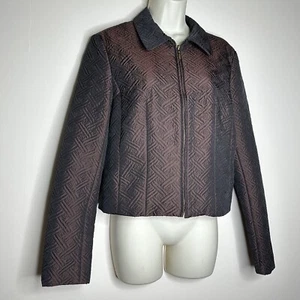 Kenar Brown Shiny Iridescent Quilted Lightweight Cropped Zip Jacket Women's 10 - Picture 1 of 9