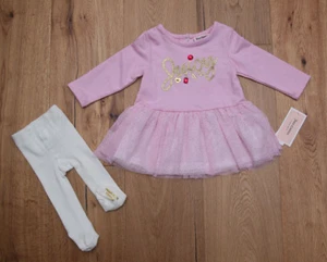 Juicy Couture Baby Girl Long Sleeve Tutu Top & Tights Set ~ Pink, Ivory & Gold - Picture 1 of 4