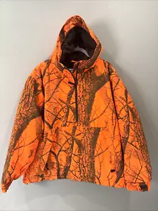 Cabela’s Blaze Orange Camo Hunting Coat Jacket Men XL Hood Outdoor Dry Plus 3M - Picture 1 of 16