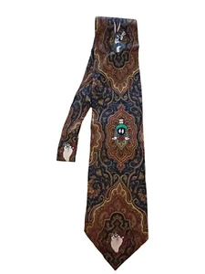 Looney Tunes Mania Neck Tie 100% Silk Hand Made Marvin Martian, Bugs Bunny, Taz - Picture 1 of 7