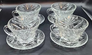Set of 4 1960's Vintage Anchor Hocking Prescut Glass Cups & Saucers - Picture 1 of 11