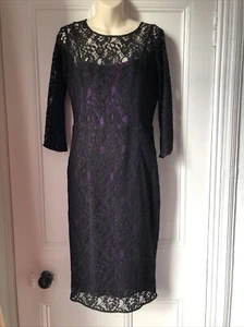 WOMENS DRESS FRENCH CONNECTION Purple Black LACE overlay Formal Occasion UK 12 - Picture 1 of 4