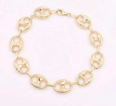 12mm Puffed Mariner Anchor Gucci Link Chain Bracelet Real 10K Yellow Gold Unisex - Image 1 of 4