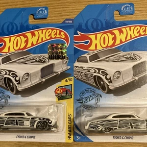 HOT WHEELS 2020 113 ART WHITE FISHD & CHIPD JAGUAR 1 from FACTORY SEALED set 2pc - Picture 1 of 6