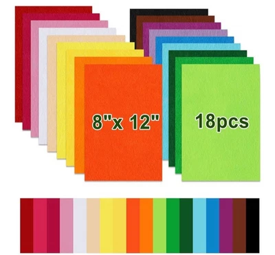 Felt 18 sheets of Felt Fabric 8 in X 12 in Assorted Colors for Crafts - Image 1 of 4