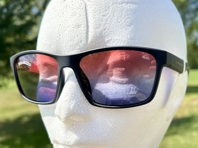 Gafas de sol polarizadas rectangulares Quiksilver ~ barra de arena ~ negras con lentes azules y rojas ~ nuevas con etiquetas Foto 1 de 4