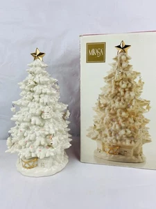 Vintage Christmas Mikasa Porcelain Cream & Gold LED Illuminated Tree w/ Charms - Picture 1 of 11
