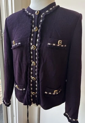 Chaqueta St. John Otoño 2002 Temporada Marrón/Púrpura Santana Tejida Abotonada Talla 10 Foto 1 de 4