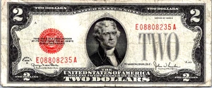 1928-G $2 "RED SEAL" (FANCY SERIAL # E08808235A ) Legal Tender Fine-Fr. 1508 - Picture 1 of 3