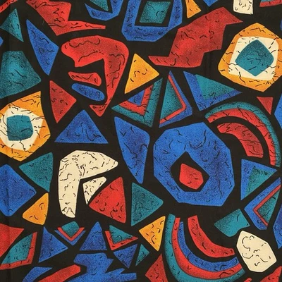 Abstracto Colorido Geométrico Negro Azul Ropa Impresión Defecto 60" Ancho 2 Yardas Foto 1 de 4