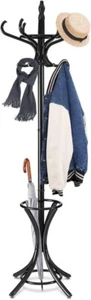 Wooden Standing Hat Coat Rack Tree Bag Hanger 12-Hooks Umbrella Stand Home black - Picture 1 of 9