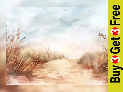 Sunlit Beach Dunes 5"x7" Print on Matte Paper | Calming Landscape Painting - Image 1 of 4