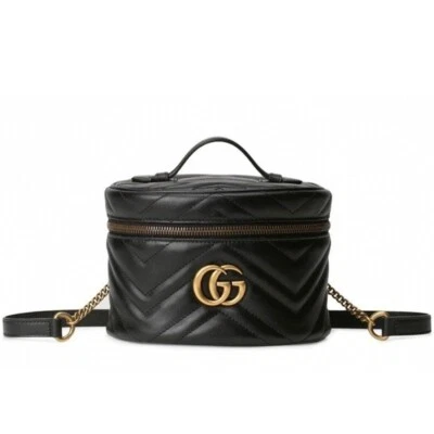 Gucci New in Box GG Marmont Black Leather Vanity Case Backpack Purse Bag - Image 1 of 4