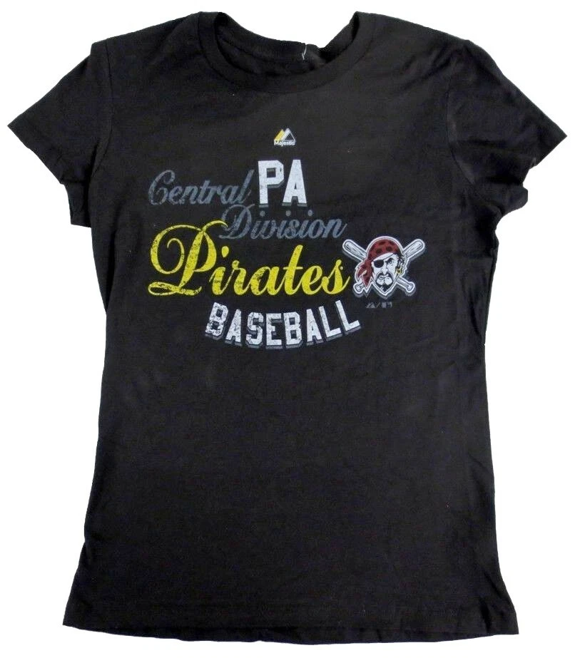 Pittsburgh Pirates MLB Majestic Women's Tie Game Black T-Shirt - Image 1 of 1