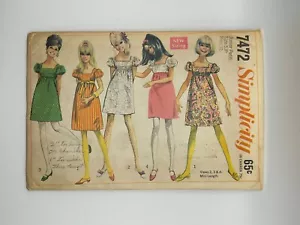 Simplicity 1967 Pattern #7472 Babydoll Dress Size 5 Junior Petite Bust 31 Hip 32 - Picture 1 of 2