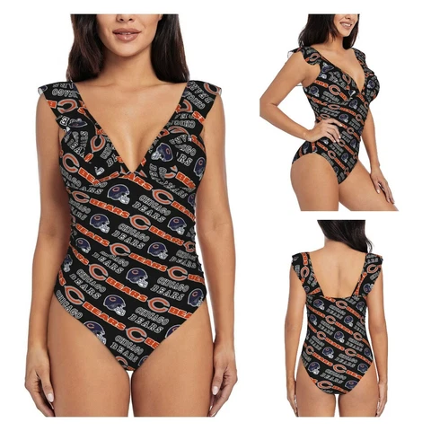 Chicago Bears Women's Ruffle One Piece Swimsuit High Elasticity Swimsuit Cover