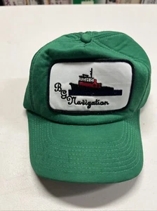 Vintage BG Navigation Maritime Trucker Hat Cap Green Snapback Foss Tug Boat - Picture 1 of 6