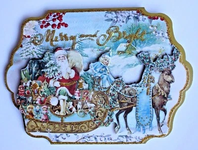 *PUNCH STUDIO Set of 4 Glitter Dimensional Christmas Note Cards ~ Santa Sleigh - Image 1 of 4