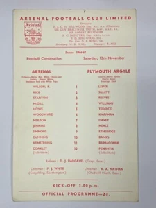 Combinación de fútbol americano 1966/67 Arsenal Reservas V Plymouth Argyle 12-11-1966 - Imagen 1 de 2