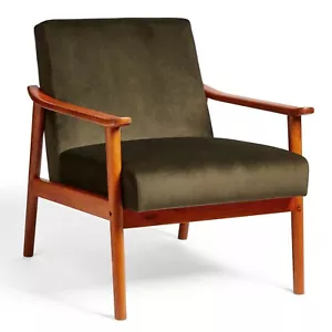 Fairfield Forest Green Velvet Lounge Chair with Solid Wood Legs, Spinningfield - Picture 1 of 8