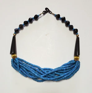Collar De Colección Años 80/90 Azul Cuentas Retorcidas 20" Negro Moda Cierre Plástico - Imagen 1 de 4