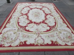 Vintage Hand Made French Design Wool Red Large Original Aubusson 366X271cm - Picture 1 of 12