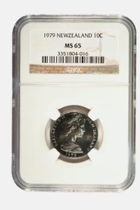 1979 MS65 New Zealand 10 Cents UNC KM 41.1 NGC Maori Mask Koruru - Picture 1 of 2