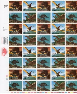 1989 25 cent Dinosaurs Full Sheet of 40 Scott #2422-2425, Mint NH - Picture 1 of 1