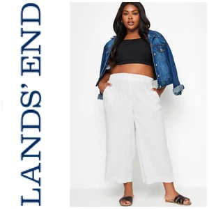 Pantalones de playa recortados Lands' End Plus talla 26W de lino blanco bolsillos de pierna ancha - Imagen 1 de 5