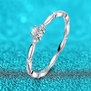 D Color Round Moissanite Stackable Ring Band 925 Sterling Silver Pass Tester GRA - Picture 1 of 13