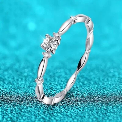 D Color Round Moissanite Stackable Ring Band 925 Sterling Silver Pass Tester GRA - Image 1 of 4