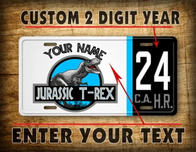 SIGNSANDTAGSONLINE.COM Custom Jurassic T-Rex License Plate Dinosaur Park Jeep Wrangler Sahara Auto Tag