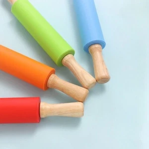 Non-Stick Silicone Rolling Pin  Wooden Handle Dough Flour Roller Cooking Tool - Picture 1 of 10