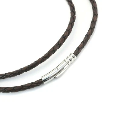 Collar de cuero para hombre con cierre de acero inoxidable - trenzado genuino marrón antiguo Foto 1 de 4