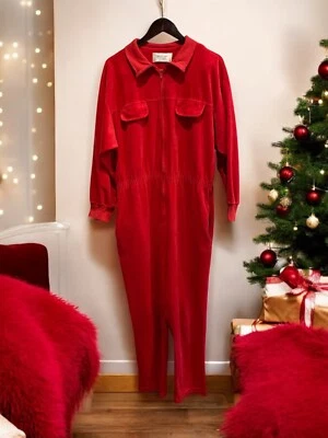 Vintage 80s Red Velour Caftan David Brown Boutique Loungewear USA Size Large - Image 1 of 4