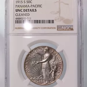 1915-S Panama Pacific 50C NGC Certified UNC Details Cleaned - Picture 1 of 4